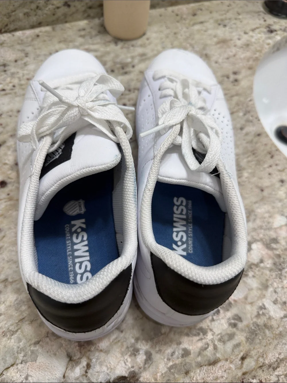 K-Swiss White Leather like Low-Top Sneakers with Black Heel Tab
